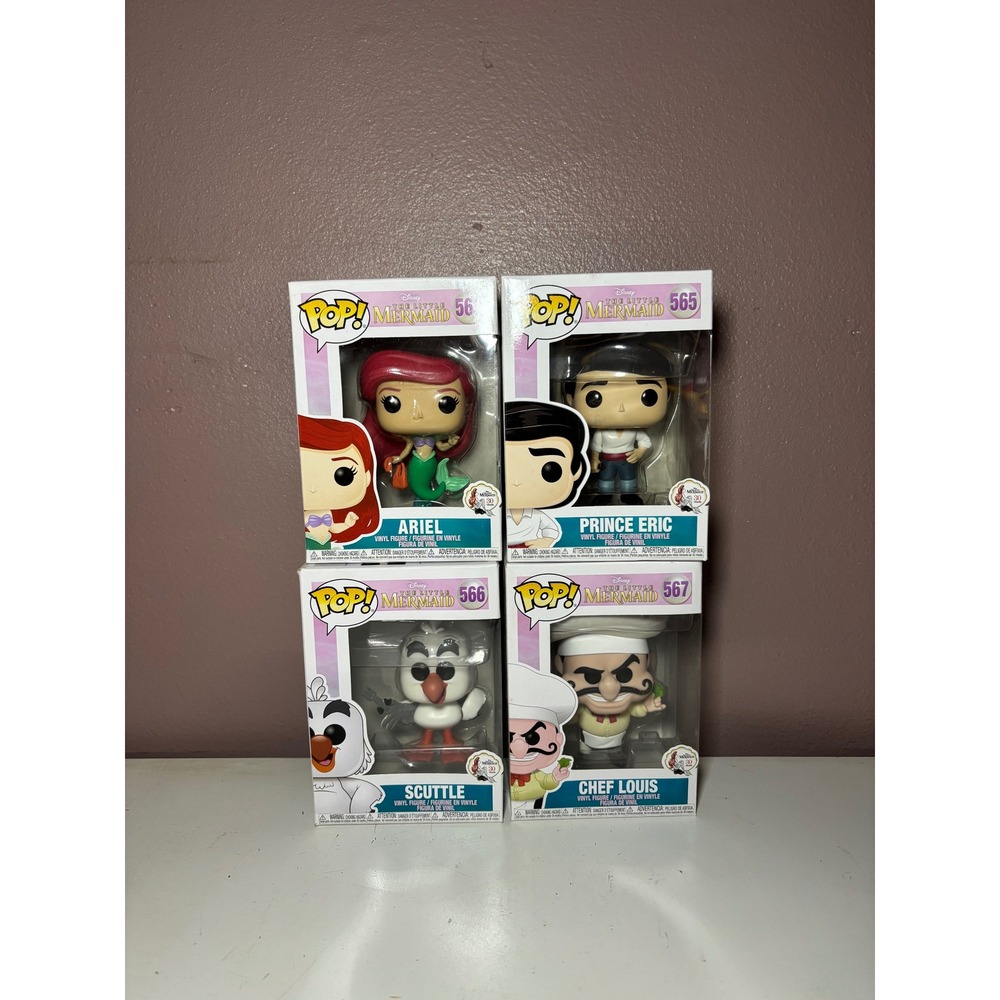 Funko Pop Disney The Little Mermaid Ariel Prince Eric Scuttle Chef Louis Set 4